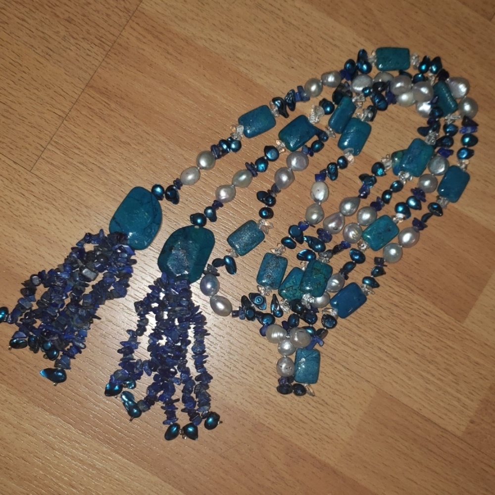 64" semi precious gemstone wrap necklace handmade